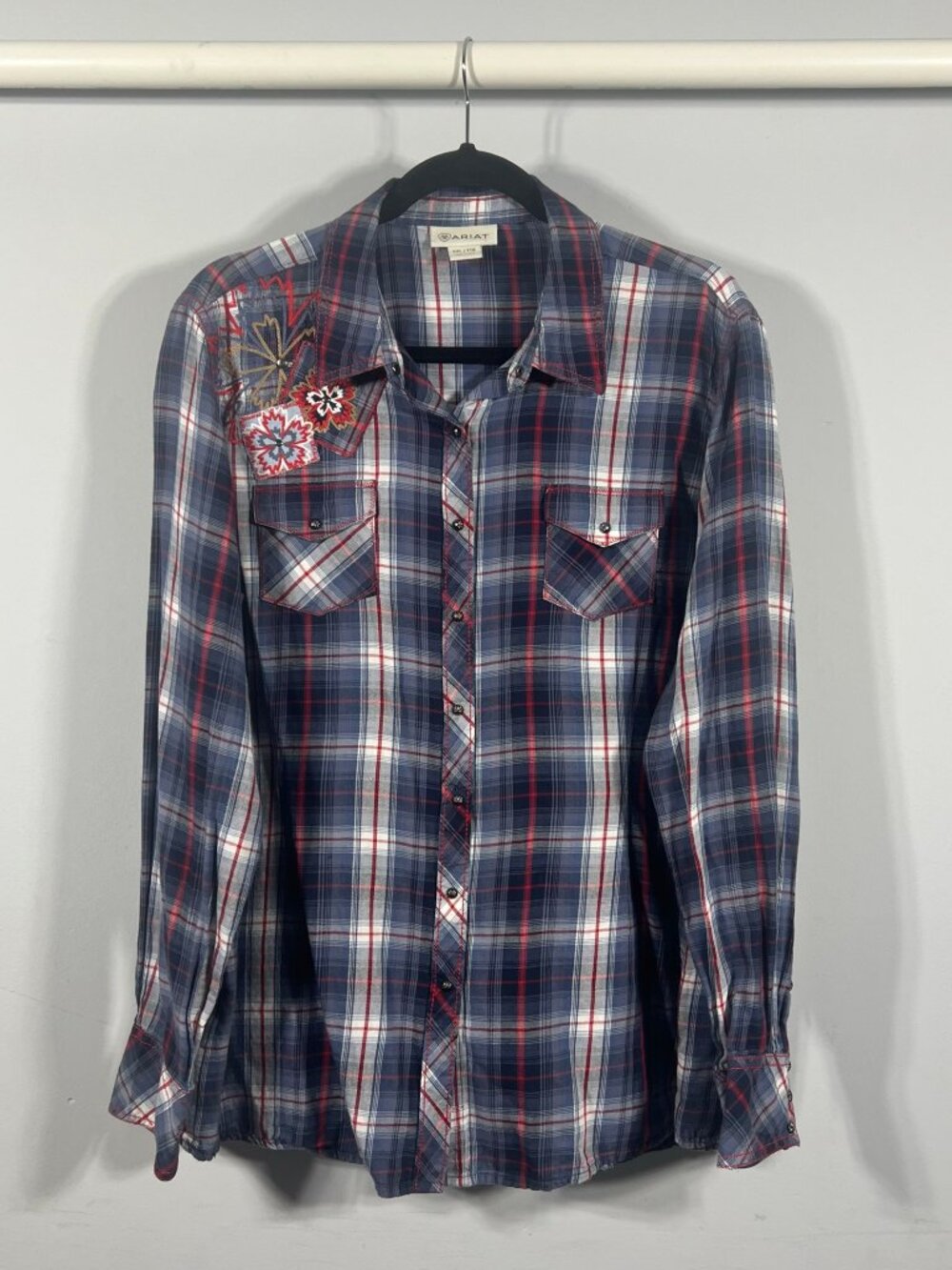 Ariat Top Womens Snap Button Down Long Sleeve XXL Embroidered Cabincore Outdoor